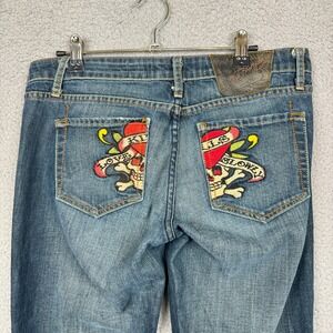 Ed Hardy Jeans Womens 29 Blue Love Kills Slowly Skull Y2K Denim Preppy‎ Grunge